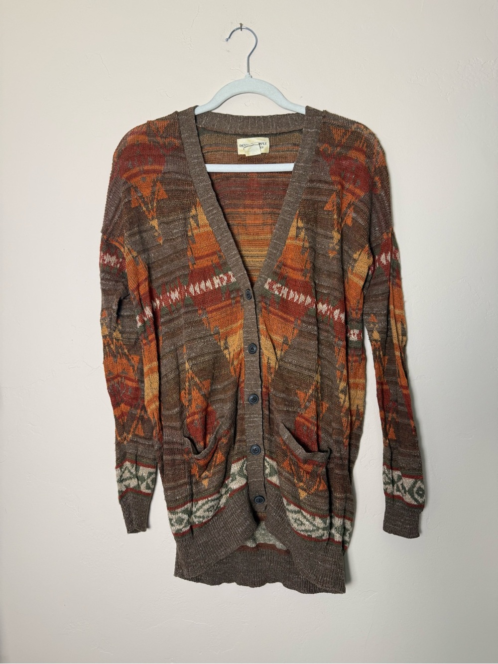 Denim & Supply Ralph Lauren Brown and Rust Striped Aztec Slouchy Knit Cardigan